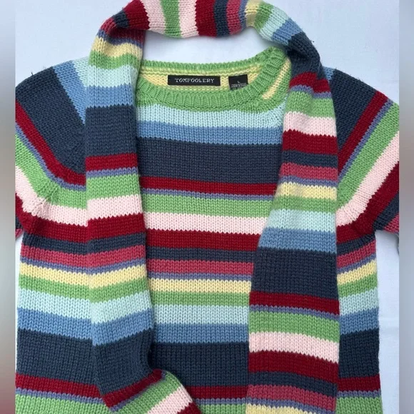 Tomfoolery Women's Colorful Striped Crew Neck Sweater with Matching Scarf - Picture 3 of 8